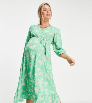 Зеленое платье миди с запахом и узором -Зеленый цвет New Look Maternity