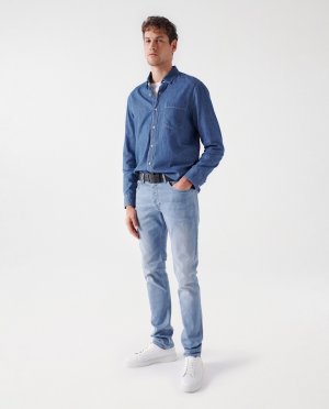 Мужская джинсовая рубашка обычного цвета средней стирки , синий Salsa Jeans
