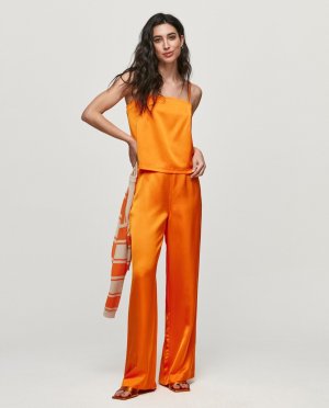 Длинные атласные женские брюки , оранжевый Object. Цвет: оранжевый