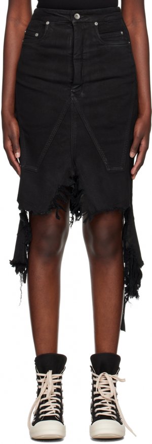 Черная джинсовая юбка-миди с полосками Rick Owens DRKSHDW