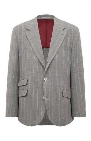 Пиджак изо льна и шерсти Brunello Cucinelli. Цвет: серый