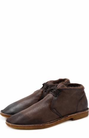 Кожаные ботинки на шнуровке с внутренней меховой отделкой Raparo. Цвет: коричневый