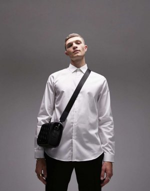 Белая узкая сатиновая рубашка с длинными рукавами Topman