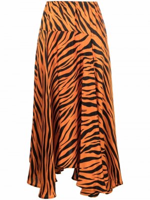 Шелковая юбка миди с тигровым принтом Balenciaga. Цвет: оранжевый