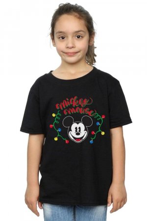 Хлопковая футболка с рождественскими лампочками Микки Маусом , черный Disney