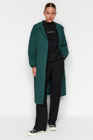 Куртка-пуховик Petrol Premium оверсайз длинная стеганая, зеленый Trendyol