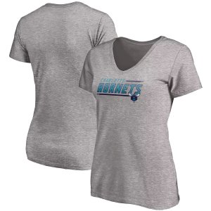 Женская футболка с логотипом серого цвета Charlotte Hornets изображением талисмана большого размера и v-образным вырезом Fanatics