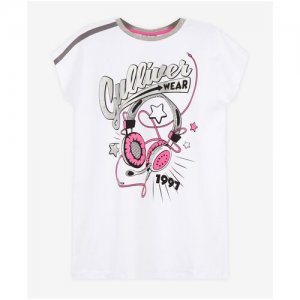 Ночная сорочка с принтом для девочки размер 110-116 модель 22100GC9801 Gulliver. Цвет: белый