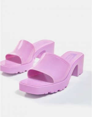 Сиреневые резиновые сабо на каблуке -Фиолетовый цвет Bershka