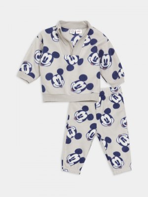 Флисовый свитшот и спортивные штаны для маленьких мальчиков с высоким воротником рисунком Микки Мауса, комплект из 2 предметов LCW baby