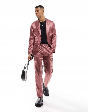 Темно-лиловые атласные прямые костюмные брюки Gianni Feraud. Цвет: розовый