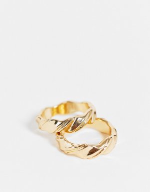 Набор из 2 золотистых колец с перекрученным дизайном -Золотистый Liars & Lovers