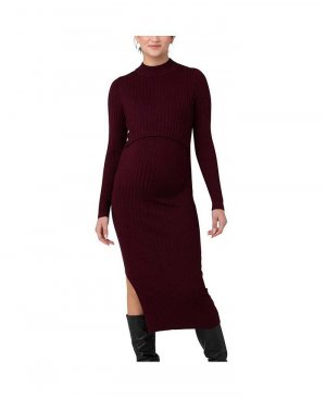 Трикотажное платье для кормящих мам Nella Rib Темно-бордовое , красный Ripe Maternity