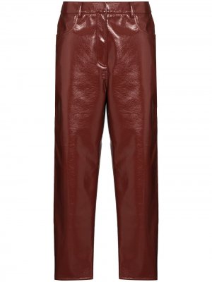 Укороченные лакированные брюки Tibi. Цвет: коричневый