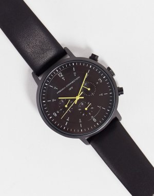 Черные часы с хронографом и кожаным ремешком -Черный цвет French Connection