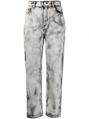 Укороченные джинсы из вареного денима Pinko. Цвет: черный