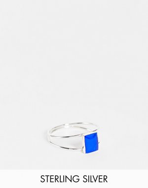 Двойное кольцо из стерлингового серебра с синим камнем -Серебристый Kingsley Ryan