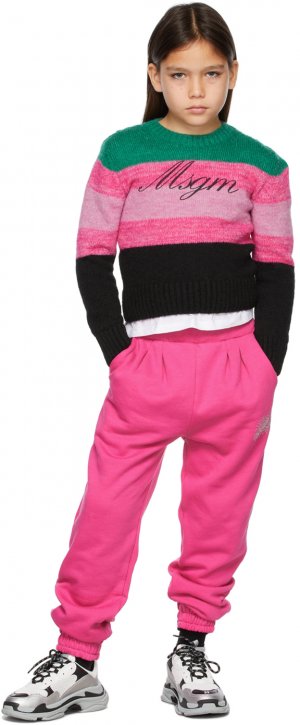 Детский свитер с логотипом в розово-зеленую полоску MSGM Kids