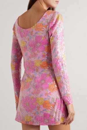 LOVESHACKFANCY платье мини Rupert из джерси с пайетками и цветочным принтом, розовый