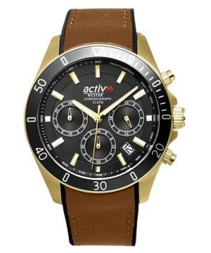 Мужские часы Activ Chronograph с кожаным ремешком и черным циферблатом 90245GPN183 100M Westar