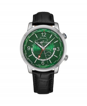 Мужские часы Journeyman 2, черная кожа, зеленый циферблат, круглые 40 мм Alexander