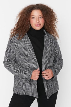Куртка больших размеров - Серый Классический крой , Trendyol