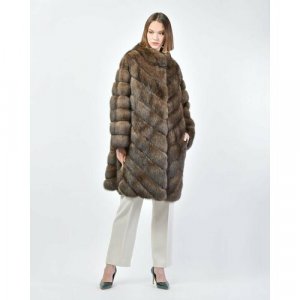 Пальто , соболь, силуэт свободный, карманы, размер 46, коричневый Manakas Frankfurt. Цвет: коричневый