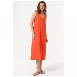 Платье , вискоза, в бельевом стиле, свободный силуэт, миди, размер 40-42, оранжевый FLY. Цвет: оранжевый