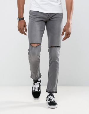 Зауженные джинсы с рваной отделкой и развернутым краем -Серый Antioch
