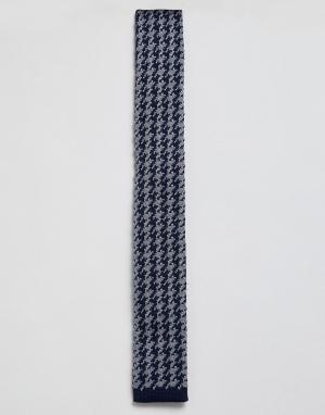 Трикотажный галстук с узором в ломаную клетку Moss London-Темно-синий BROS