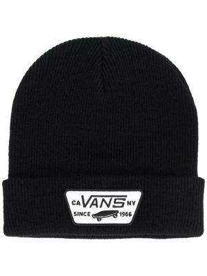 Вязаная шапка с заплаткой логотипом Vans. Цвет: чёрный