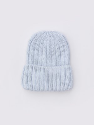 Тёплая вязаная шапка-бини из шерсти с отворотом zolla. Цвет: голубой