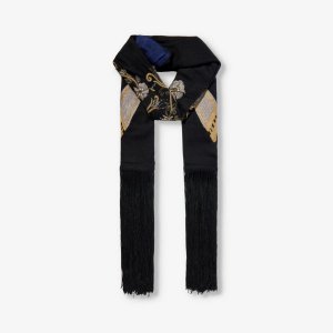Кашемировый шарф с бахромой, украшенный бусинами , черный Janavi India
