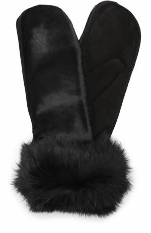 Замшевые варежки с меховой отделкой Sermoneta Gloves. Цвет: черный
