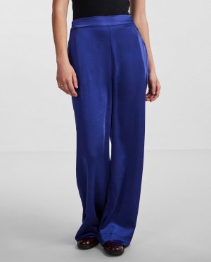 Атласные женские длинные брюки Yas, темно-синий YAS. Цвет: синий