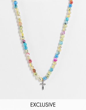 Ожерелье в стиле унисекс из бусин с узором завитков 90-х подвеской виде креста Inspired-Разноцветный Reclaimed Vintage