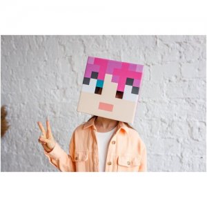 Маска Minikotic картонная из Майнкрафт Minecraft, Maskbro. Цвет: бежевый/коричневый/белый/черный/красный/розовый