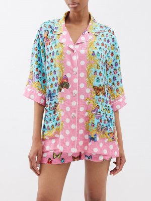 Твиловая рубашка с принтом в горошек и бабочек, мультиколор Versace
