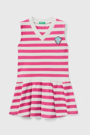 Плиссированное теннисное платье в полоску , розовый Benetton