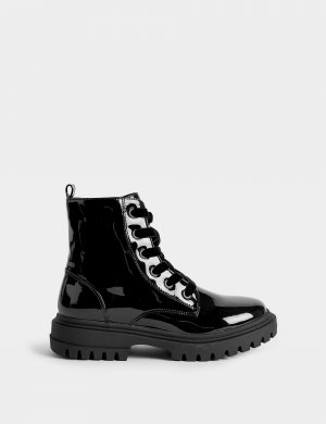 Детские лакированные ботинки на шнуровке Freshfeet (13 маленьких — 6 больших) , черный Marks & Spencer