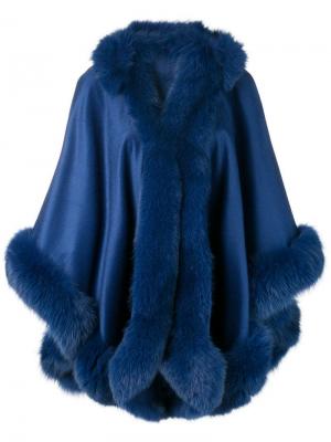Пальто с капюшоном и меховой оторочкой Liska. Цвет: синий