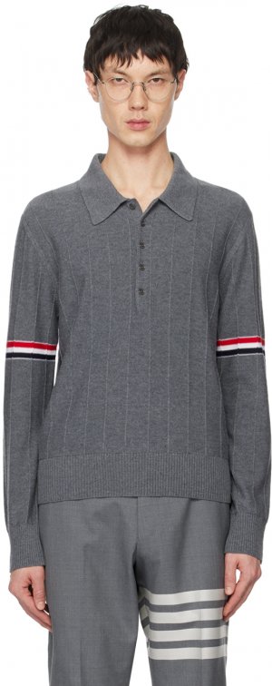 Серая рубашка-поло с защипнутыми швами Thom Browne