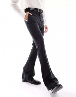 Черные узкие расклешенные брюки с завышенной талией ASOS. Цвет: черный