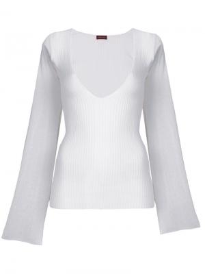 Ребристая блузка с глубоким вырезом Romeo Gigli Pre-Owned. Цвет: белый