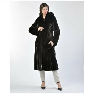 Пальто , норка, силуэт полуприлегающий, капюшон, размер 38, черный Manakas Frankfurt. Цвет: черный