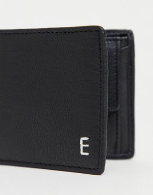 Черный кожаный бумажник с серебристым инициалом E -Черный цвет ASOS DESIGN