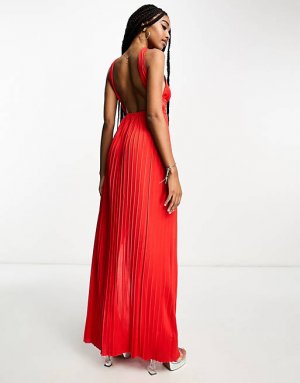 Красное платье макси с греческой плиссированной юбкой и воротником-бретелькой ASOS DESIGN Tall