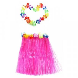Гавайская юбка 60 см, розовая, гавайское ожерелье 96 см Happy Pirate. Цвет: розовый