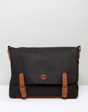 Классический портфель с коричневой отделкой Mi-Pac. Цвет: черный