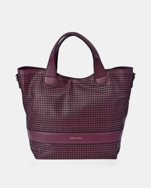 Большая сумка-шопер из перфорированной кожи бордового цвета со съемным плечевым ремнем. , бордо Pierre Cardin